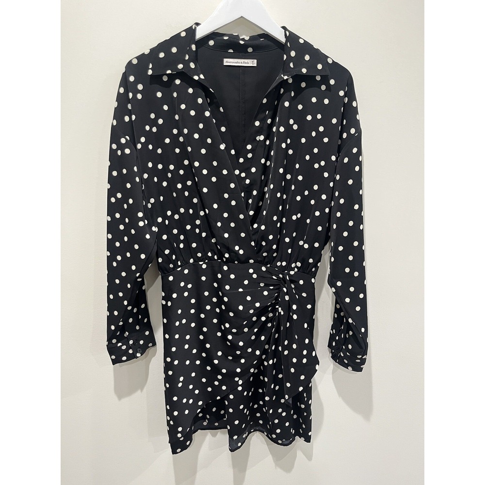 Abercrombie & Fitch Long Sleeved Mini Dress Womens Sz MT Office Polka Dot Wrap